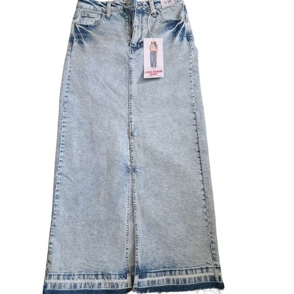 CELEBRITY PINK Acid wash long denim jean skirt slit cotton  boho Chic 3/26 - Picture 5 of 12